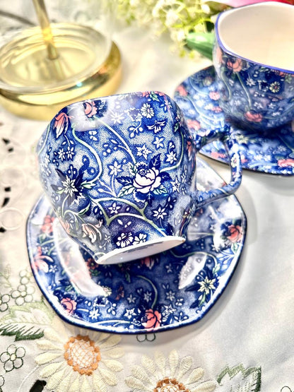 Ringtons Fine China Blue Chintz Cup & Saucer Set – Set of 2