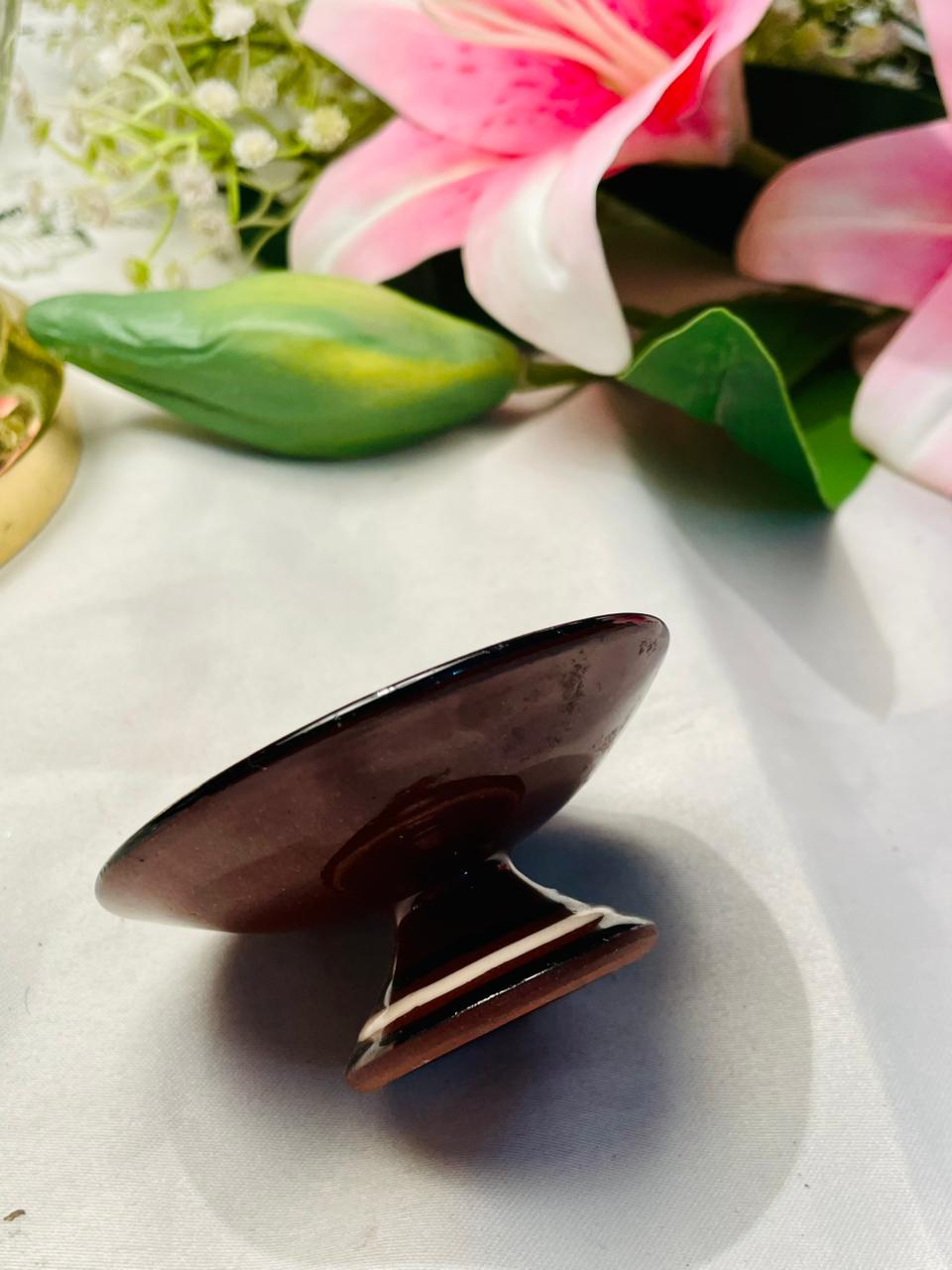 Brown Pedestal Trinket Dish with Abstract Pattern 3 in