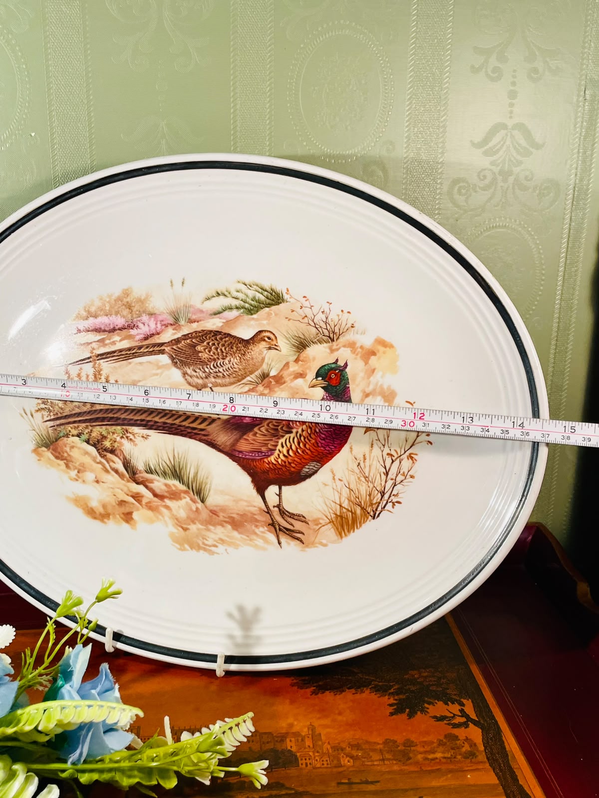 Pheasant Scene Ceramic Serving Platter or Decorative Platter Large 15 Inch