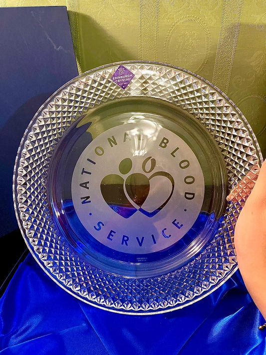 Edinburgh Crystal National Blood Service Commemorative Glass Plate with Original Box