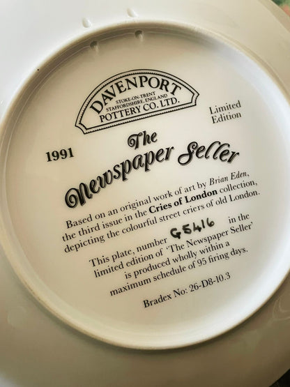 “The Newspaper Seller” Limited Edition Plate – Davenport Pottery, 1991 – Cries of London Collection