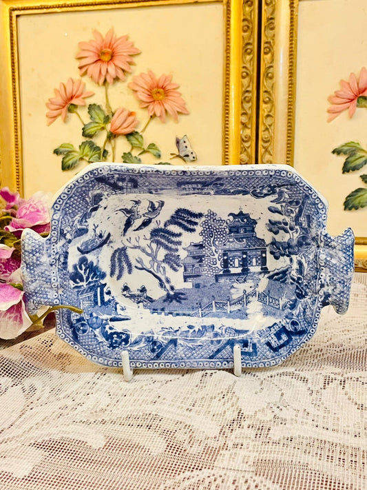 Vintage Blue White Porcelain Rectangular Serving Tray