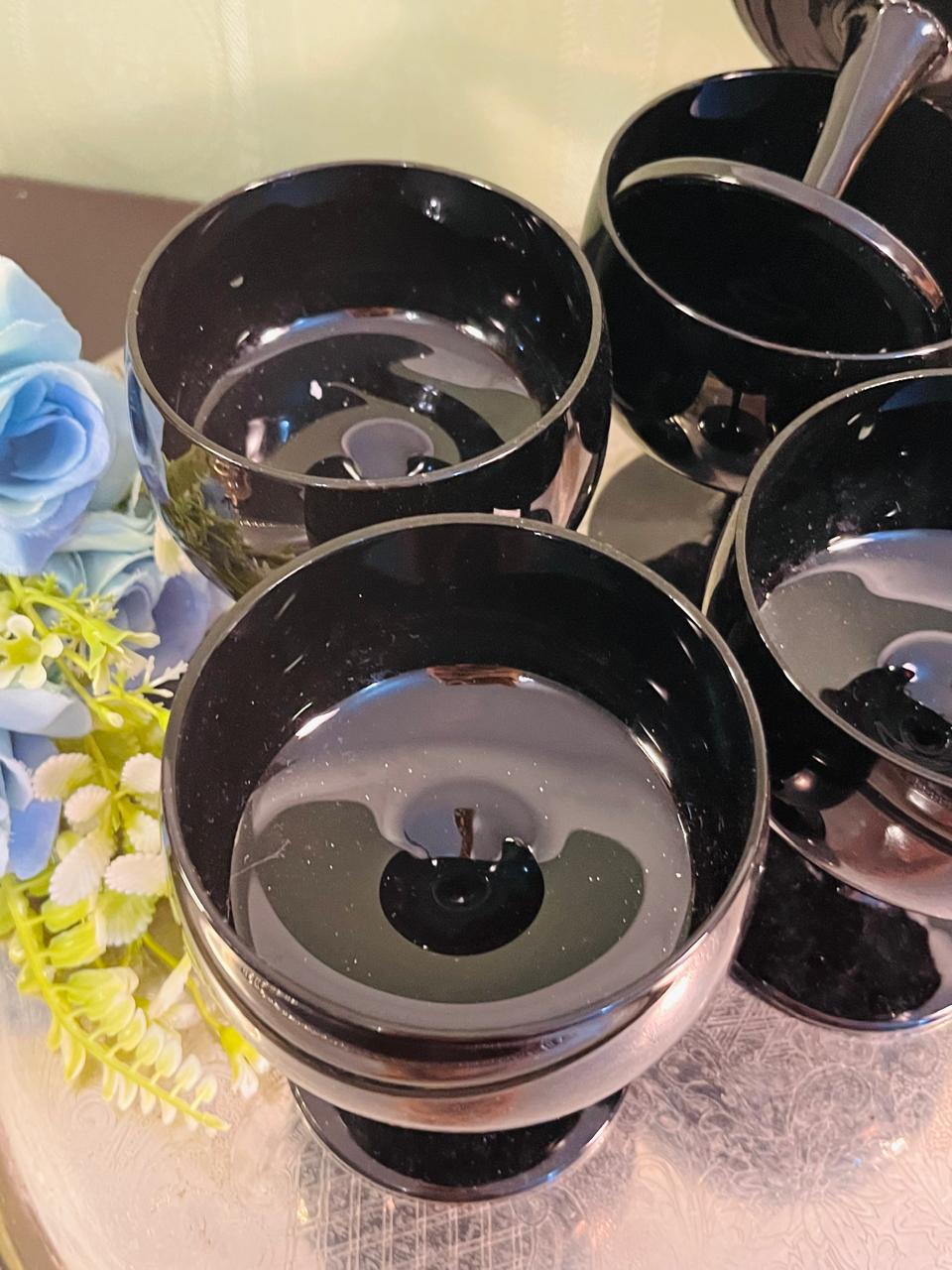 Vintage Black Crystal Glass Dessert Coupes Set of 5 – 12 cm