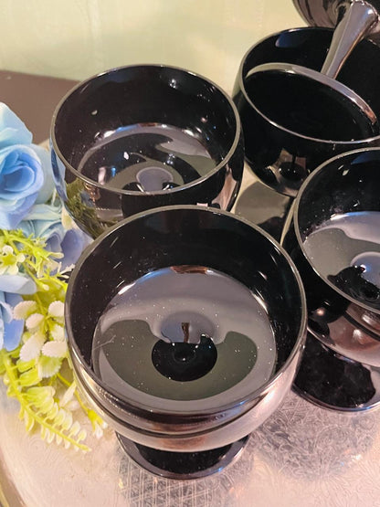 Vintage Black Crystal Glass Dessert Coupes Set of 5 – 12 cm