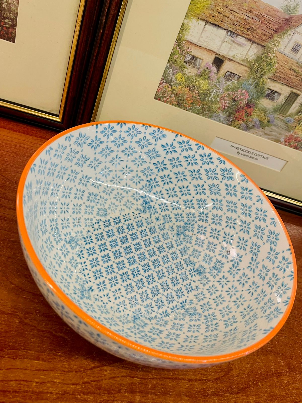 Blue Floral Ceramic Bowl – 20cm – Amari – Cottage Kitchen Serveware