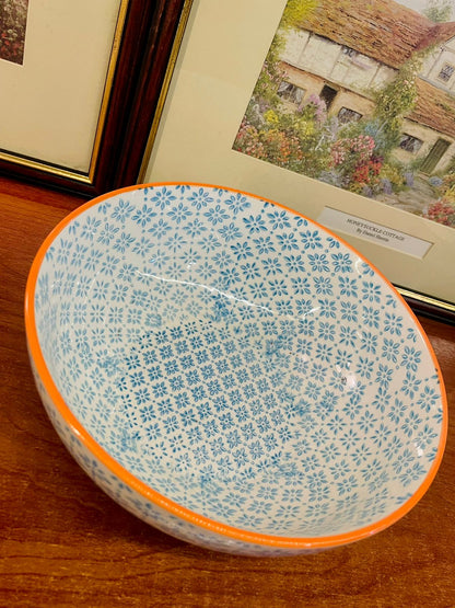 Blue Floral Ceramic Bowl – 20cm – Amari – Cottage Kitchen Serveware