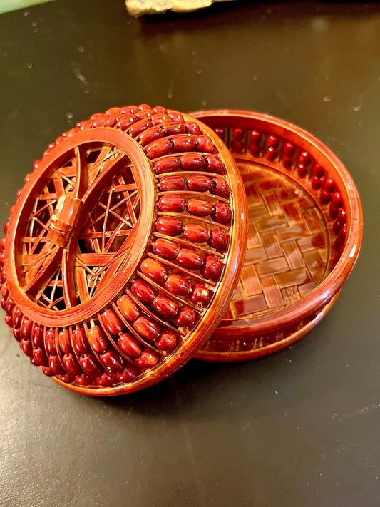 Vintage Woven Basket Trinket Box 5 Inch