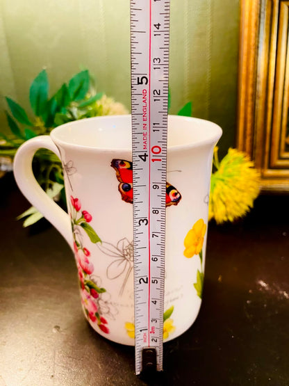 Butterfly & Wildflower Ceramic Mug 4 Inch Botanical Tea Coffee Cup