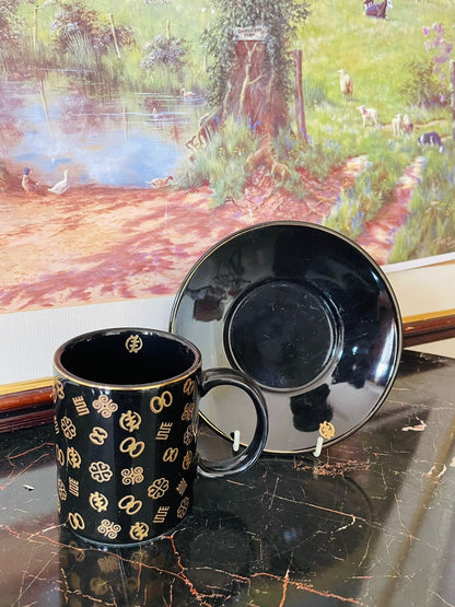 Adinkra Collection Black & Gold Cup & Saucer – Kinaco GH Elegant Porcelain Set