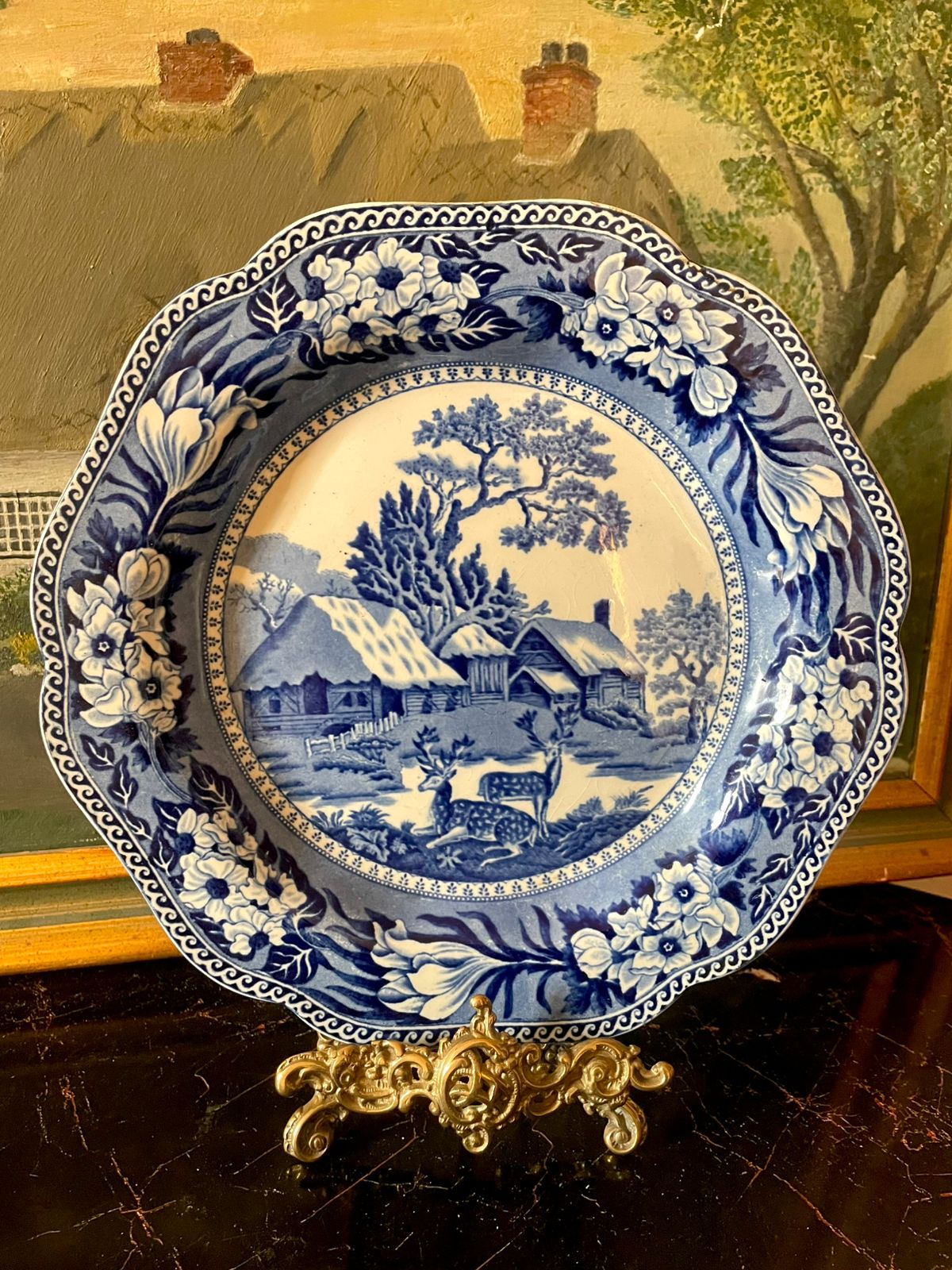 wedgwood england plate, wedgwood fallow deer, blue and white transferware, english countryside plate, vintage wedgwood crockery, european vintage crockery pakistan, royal blue  plate, sunset kitchen decor, antique home decor, collectible plate, high end thrift lahore