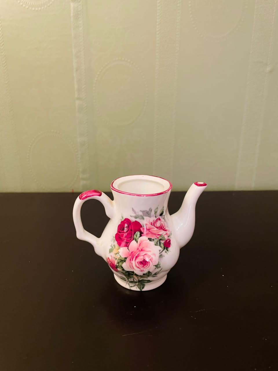Fenton Bone China Mini Teapot Ornament with Pink Roses