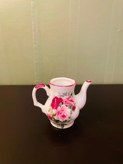 Fenton Bone China Mini Teapot Ornament with Pink Roses