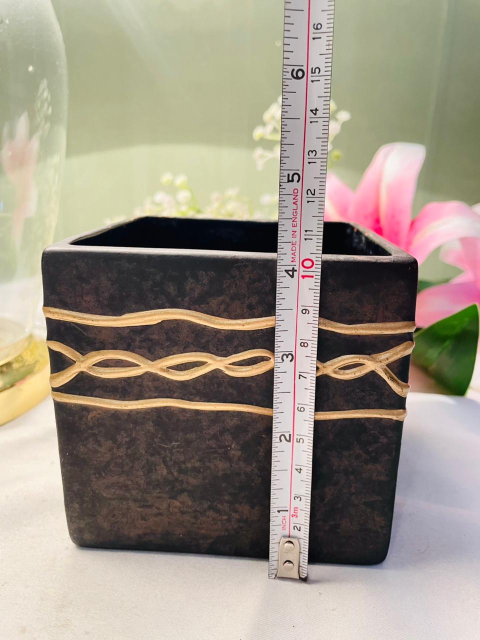Black & Gold Square Decorative Planter 4.25 in