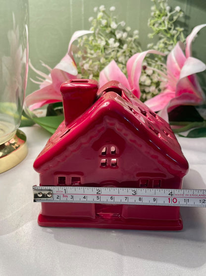 Red Ceramic House Ornament Buner 4.5 Inch