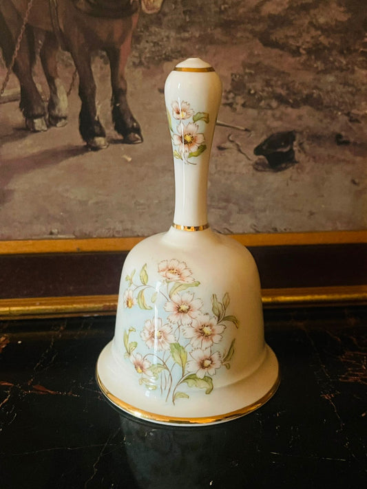Vintage English Fine Bone Table Bell – Floral Design