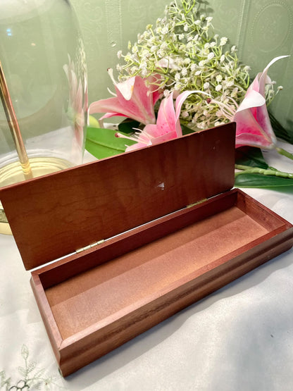 Long Wooden Storage Box with Hinged Lid 9"