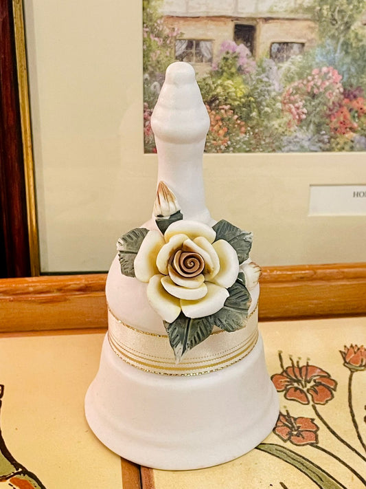 Vintage Bell, Porcelain Bell, Rose Decor, Shabby Chic Home, Romantic Decor, Cottage Style, Floral Figurine, Collectible Bell, Table Decor, Vintage Gift Idea, Wedding Decoration
