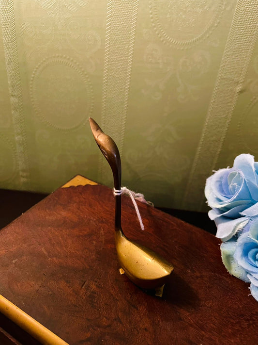 Vintage Brass Swan Figurine 4 Inch Decorative Bird Ornament