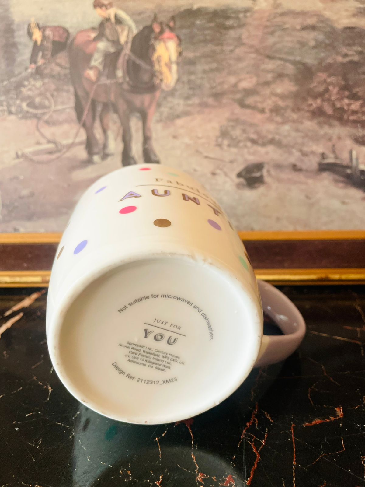 Just for you Auntie’ Multi Spot Fine Bone China Hug Mug – England