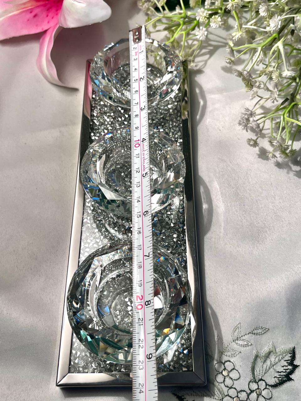 The Range Crushed Crystal Triple Tealight Holder 9.5 Inch