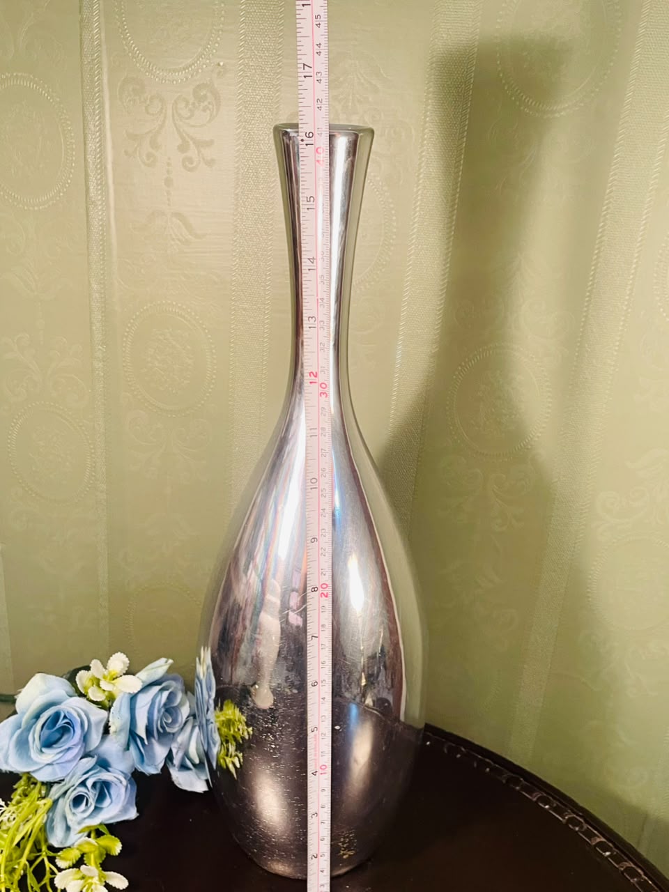 Large Silver Metallic Decorative Floor Vase – 17 Inch Modern Vase