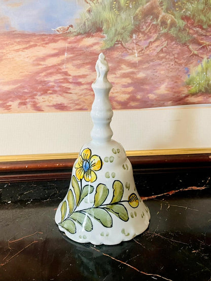 vintage ceramic bell, hand painted floral bell, antique table décor, rare thrift finds Pakistan, collectible ceramic pieces, floral vintage bell England, heritage European treasures, ceramic bell home décor, unique vintage collection, sustainable vintage thrift