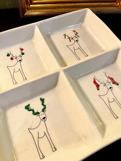 Christmas Reindeer Ceramic Divided Serving Tray 25 cm