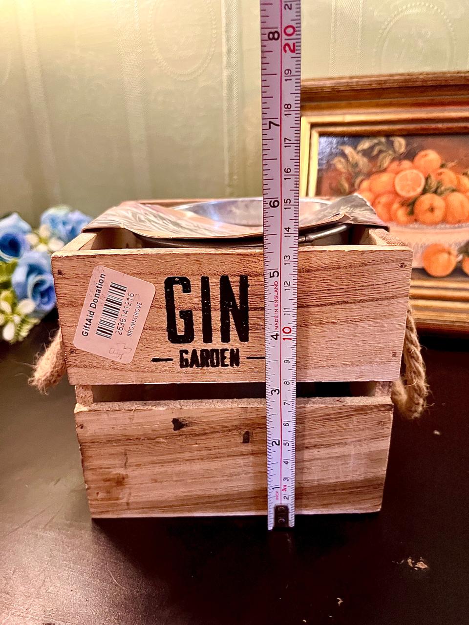 Rustic Wooden Crate Herb Planter with Metal Tray