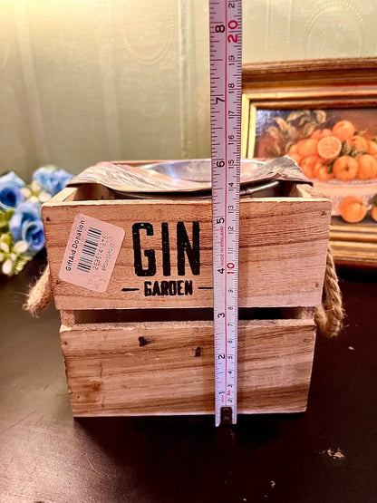 Rustic Wooden Crate Herb Planter with Metal Tray