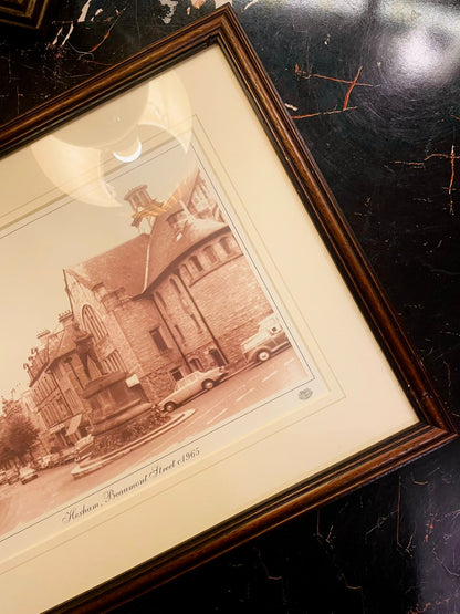 Vintage Sepia Street Scene Framed Wall Art 1965