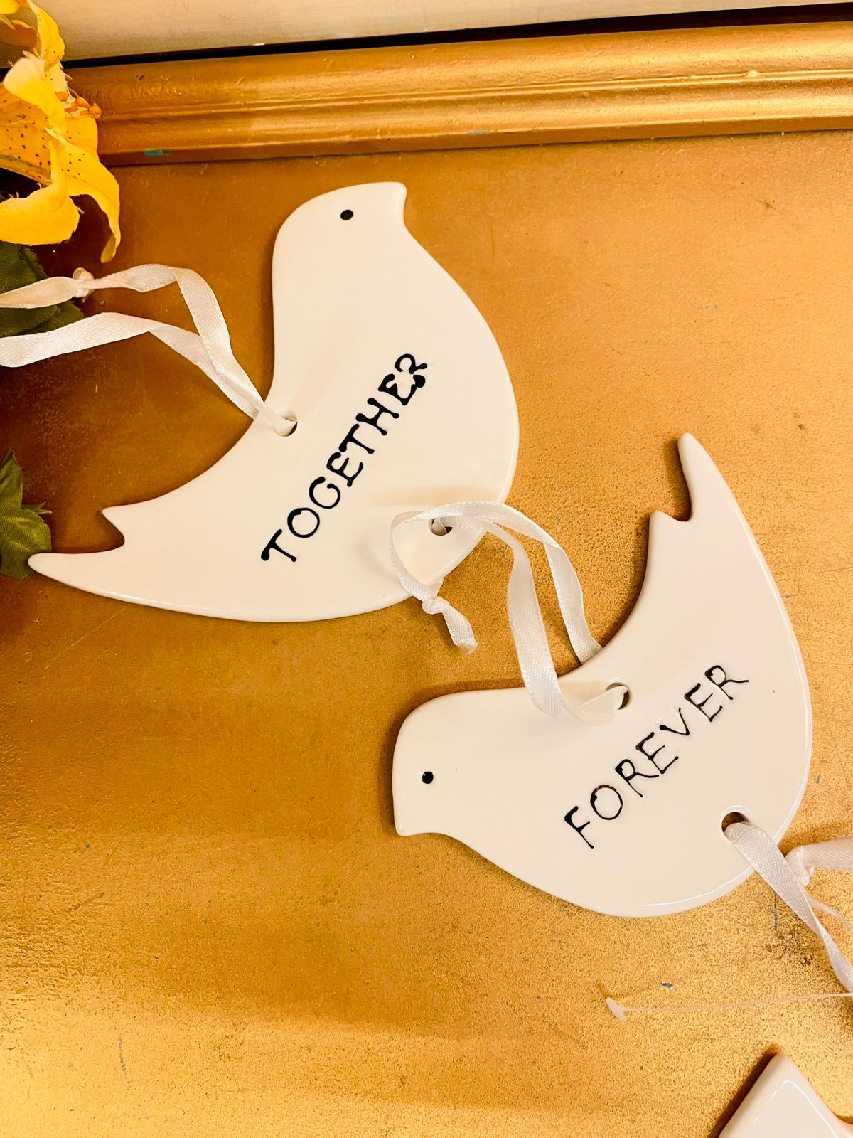 11 inches Set of 3 White Ceramic Dove Hanging Ornaments