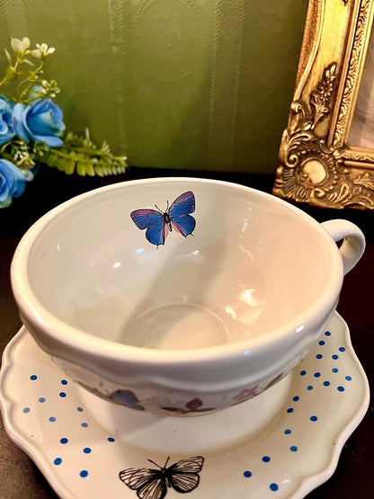 Vintage Butterfly Ceramic Tea Cup Saucer Set 5 Inch