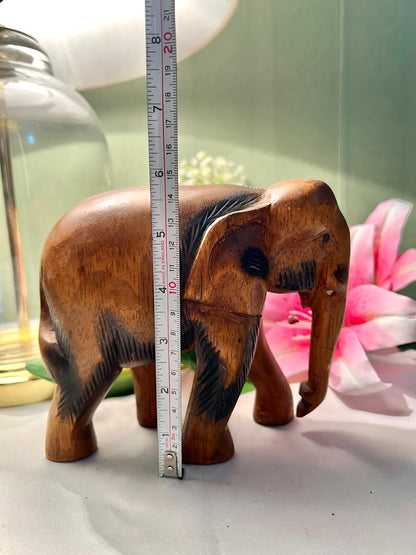 Vintage Hand-Carved Wooden Elephant Figurine – 15 cm