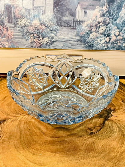 Vintage Cut Crystal Bowl | Starburst Glass Serving Bowl