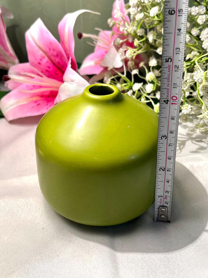 Green Ceramic Bud Vase Rounded Form 4 Inch