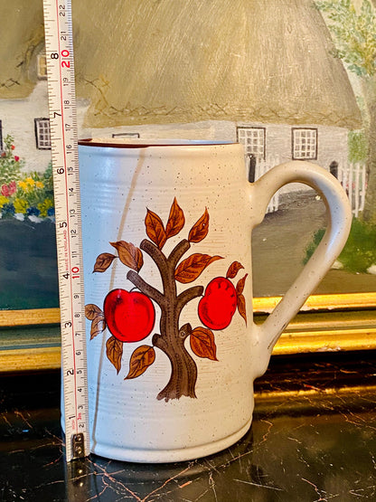 Vintage Stoneware Pitcher Jug – Handcrafted Apple Tree Design – 7.5 Inches Tall