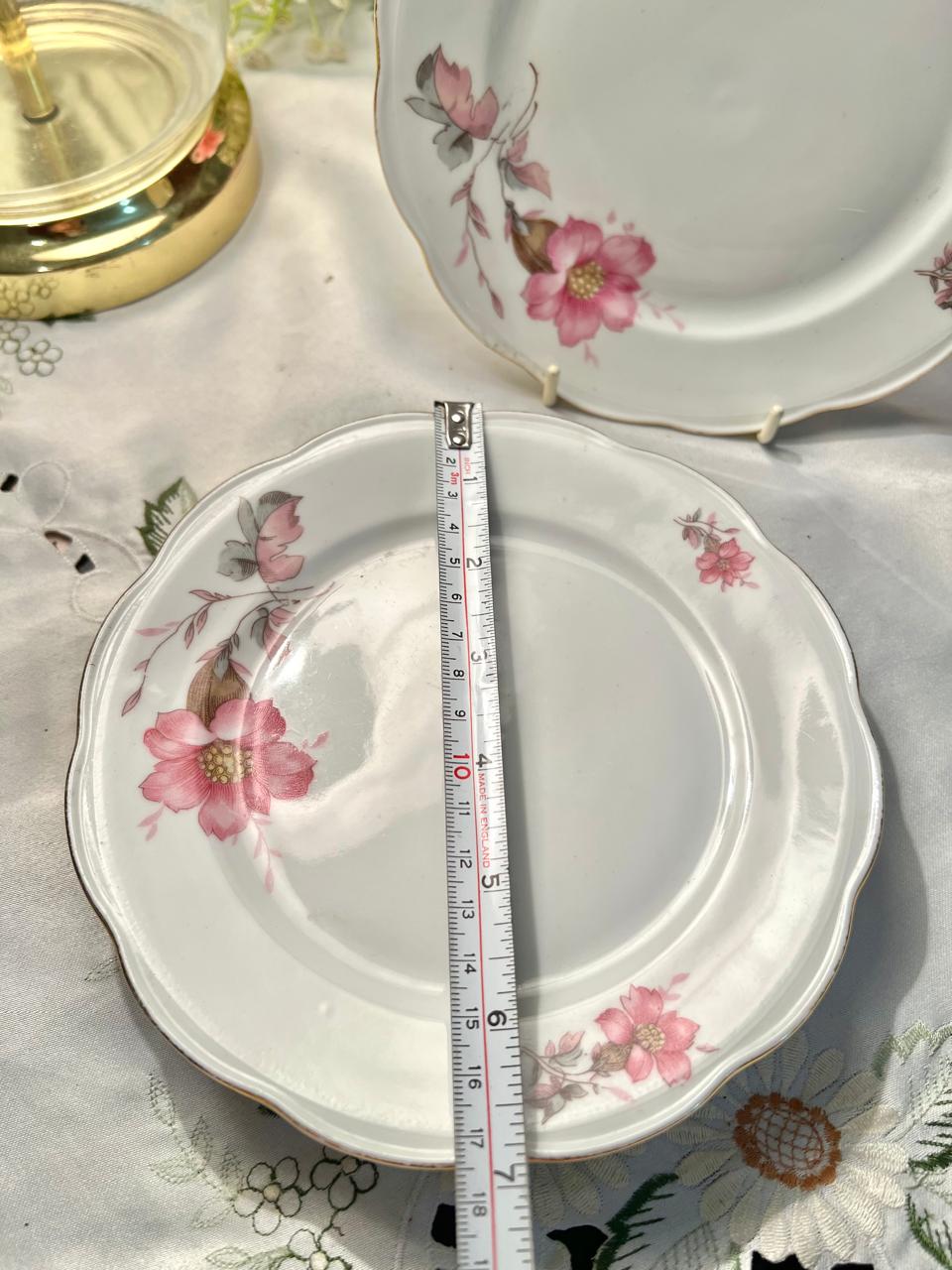 Pink Floral Vintage Quarter Plates – 7 Inch, Set of 4