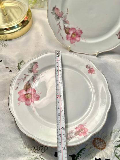 Pink Floral Vintage Quarter Plates – 7 Inch, Set of 4