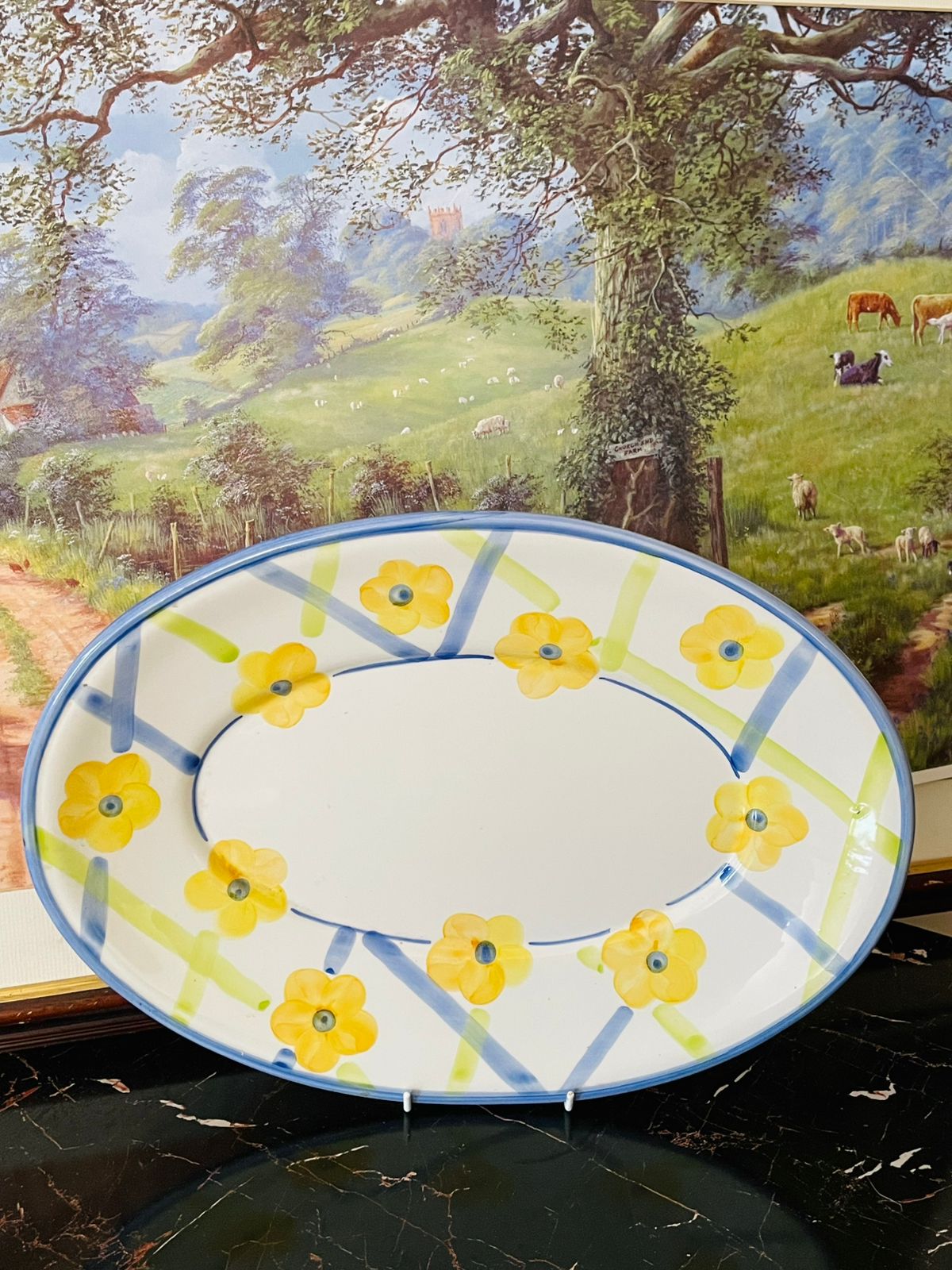 A. Santos Portugal platter, vintage Portuguese pottery, hand painted ceramic platter, large serving dish Portugal, rare thrift finds, European ceramic art, collectible pottery plate, Portugal hand painted dish, heritage European treasures, vintage home decor platter