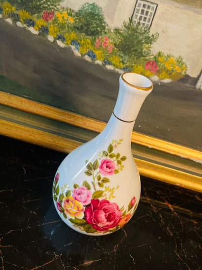 Mary Jane Fine Bone China Bud Vase – England – Hand-Decorated with Roses – 6 Inches