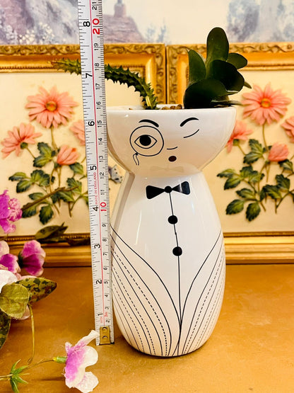 Cute Face Ceramic Planter Vase Quirky Decor Pot