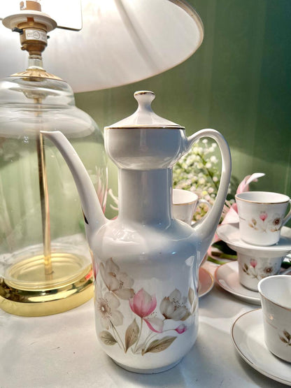Floral Coffee Set Gold-Tone Trim 13 Piece