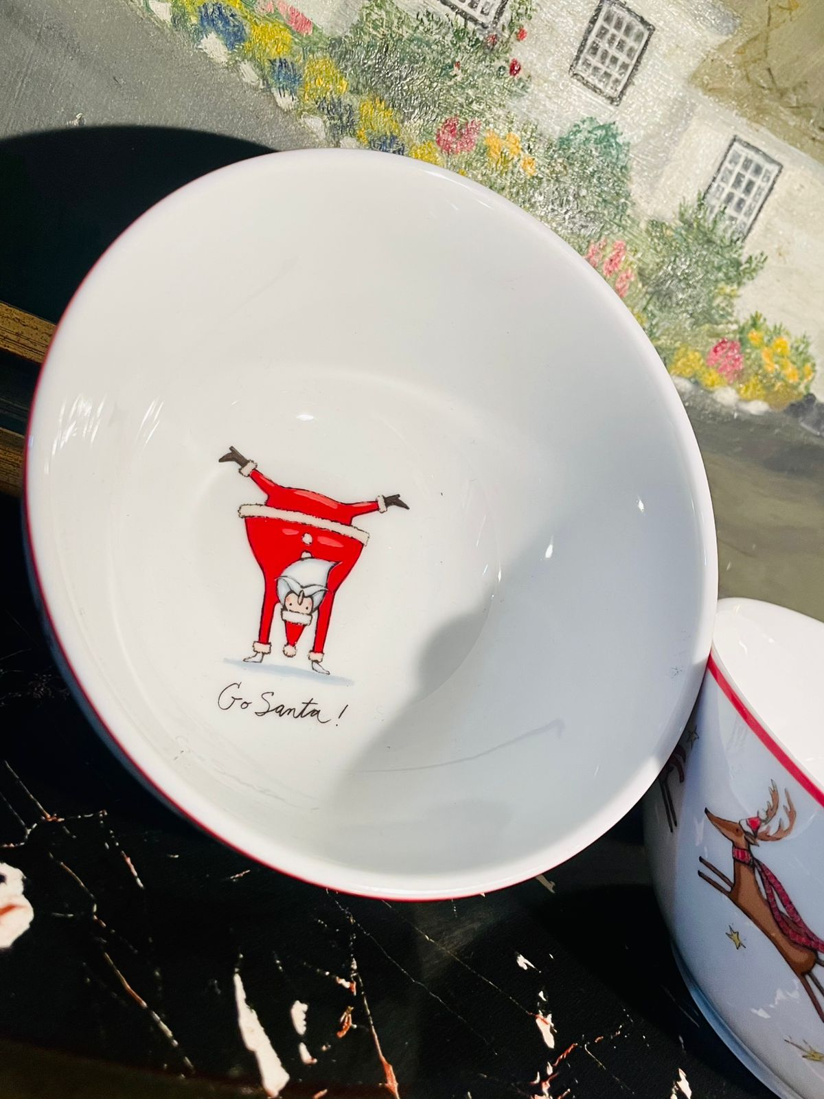 Festive Reindeer Porcelain Bowls – Christmas Red & White Ceramic Serving Set
