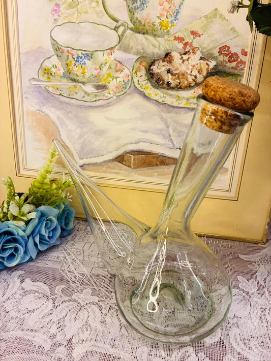 Vintage Clear Glass Oil & Vinegar Cruet with Cork Stopper