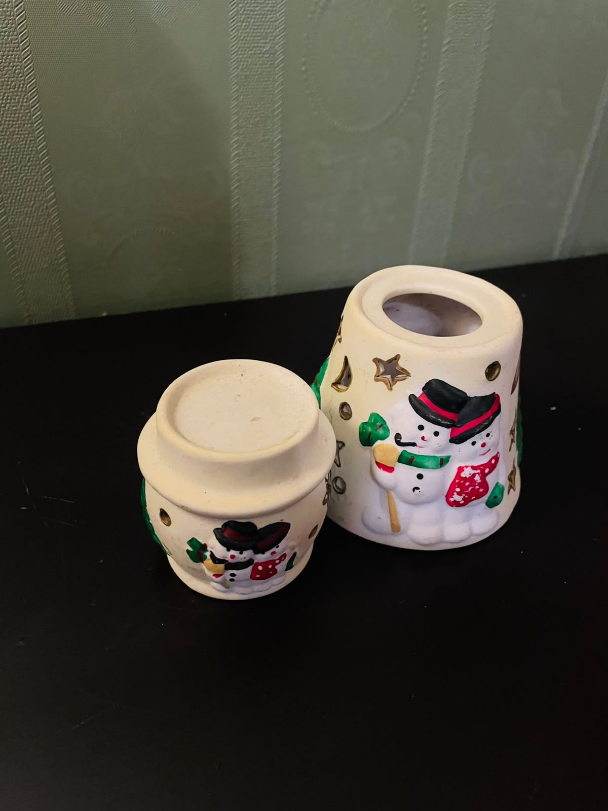 Ceramic Snowman Tealight Candle Holder 5" Christmas Decor