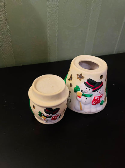 Ceramic Snowman Tealight Candle Holder 5" Christmas Decor