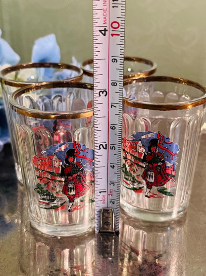Vintage Scottish Piper Glasses Set of 4 – 9 cm Gold Rim
