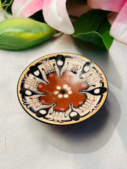 Brown Pedestal Trinket Dish with Abstract Pattern 3 in