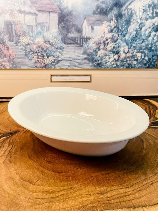 White Porcelain Oval Serving Bowl | Minimal Vintage Tableware