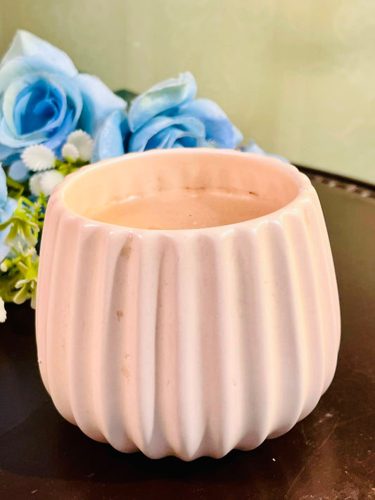 White Ribbed Decorative Pillar Candle 10cm
